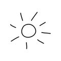 Cute cartoon hand drawn sun. Sweet vector black and white doodle sun isolated on white. Royalty Free Stock Photo