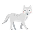 Cute cartoon hand drawn white wolf on isolated white background. Character of the polar, arctic, tundra, forest animals Royalty Free Stock Photo