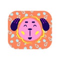 Cute cartoon happy animal sticker. Smiling dog in bright colors.