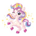 Cute cartoon happy character purple unicorn vector