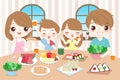 Happy family eating food