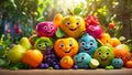 cute cartoon happy fruits the garden