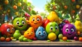 cute cartoon happy fruits the garden adorable