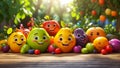 cute cartoon happy fruits the garden banner