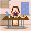 Cute cartoon happy girl eating Healthy Fruits and vegetable vector illustration Royalty Free Stock Photo