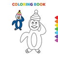 Cute cartoon happy penguin coloring book for kids. black and white vector illustration for coloring book. happy penguin concept Royalty Free Stock Photo