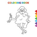 Cute cartoon happy sheep eating grass coloring book for kids. black and white vector illustration for coloring book. happy sheep Royalty Free Stock Photo