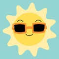 Cute cartoon happy sun in the sky with sunglasses illustration Royalty Free Stock Photo