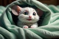 cute cartoon happy white mouse under the blanket