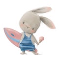 cute cartoon hare boy with the surfboard