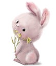 cute cartoon hare with camomile bouquet