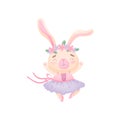 Cartoon hare in a dress of a ballerina. Vector illustration on white background. Royalty Free Stock Photo