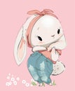 cute cartoon hare girl character with pink bow