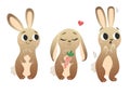 Cute cartoon hare vector set. Hares in different postures. Forest animals for kids. Isolated on white background Royalty Free Stock Photo