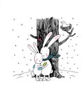 Cute cartoon hares. Winter.