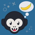 Cute cartoon head of monkey thinking a banana