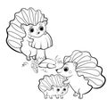 Cute cartoon hedgehog family vector coloring page outline. Male and female hedgehogs with their young hedgehog. Coloring book of Royalty Free Stock Photo