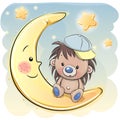 Cute Cartoon hedgehog on the moon Royalty Free Stock Photo