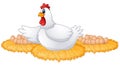 Cute cartoon hen with many eggs in the her nest Royalty Free Stock Photo