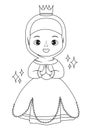 Cute cartoon Hijab girl wear crown coloring page