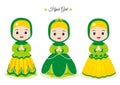 Cute cartoon hijab girls in beautiful dress