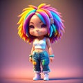 A cute cartoon hippie girl with multicolor dreadlocks - Generated by Generative AI
