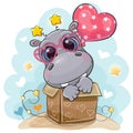 Cute Cartoon Hippo and balloon