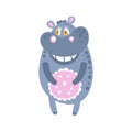 Cute cartoon Hippo character standing, front view vector Illustration Royalty Free Stock Photo