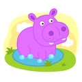 cute cartoon hippo character on white background