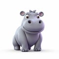 Cute Baby Cartoon Hippo 3d Clay Render On White Background