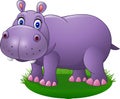 Cute cartoon hippo on the grass