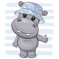 Cute Cartoon Hippo in panama hat Royalty Free Stock Photo