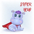 Cute cartoon hippopotamus wearing a red superhero cape Royalty Free Stock Photo