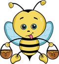 cute cartoon honey bee illustration with light blue wings