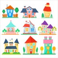 Cute cartoon houses collection. Funny colorful kid vector house set.