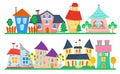 Cute cartoon houses collection. Funny colorful kid vector house set. Kids street.