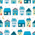 Seamless pattern with cute cartoon houses