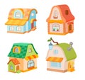 Cute cartoon houses set. Bright flat fairytale cottages