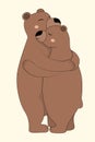 Cute cartoon hugging brown bears. Vector illustration, isolated