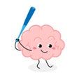 Cute cartoon human brain baseball player batter Royalty Free Stock Photo