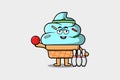 Cute cartoon Ice cream character playing bowling