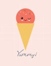 Cute cartoon ice cream character vector illustration