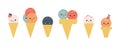 Cute cartoon ice cream characters set vector illustration