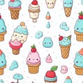 Cute Cartoon Ice Cream and Fruits Pattern