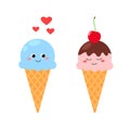 Cute cartoon ice cream in love vector illustration