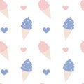 Cute cartoon ice cream pink and blue lovely seamless pattern background illustration