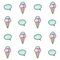Cute cartoon ice cream seamless vector pattern background illustration with speech bubbles Royalty Free Stock Photo