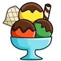 Cute Cartoon Ice Cream Sundae with three Scoops and a cherry on top Royalty Free Stock Photo