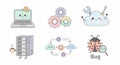 Cute cartoon icons representing technology and software development Royalty Free Stock Photo