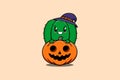 Cute cartoon cactus hiding in the scary pumpkin Royalty Free Stock Photo